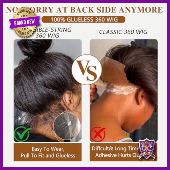 360 Lace Front Human Hair Wig Pre Plucked 220% Density Glueless Drawstring main image 4